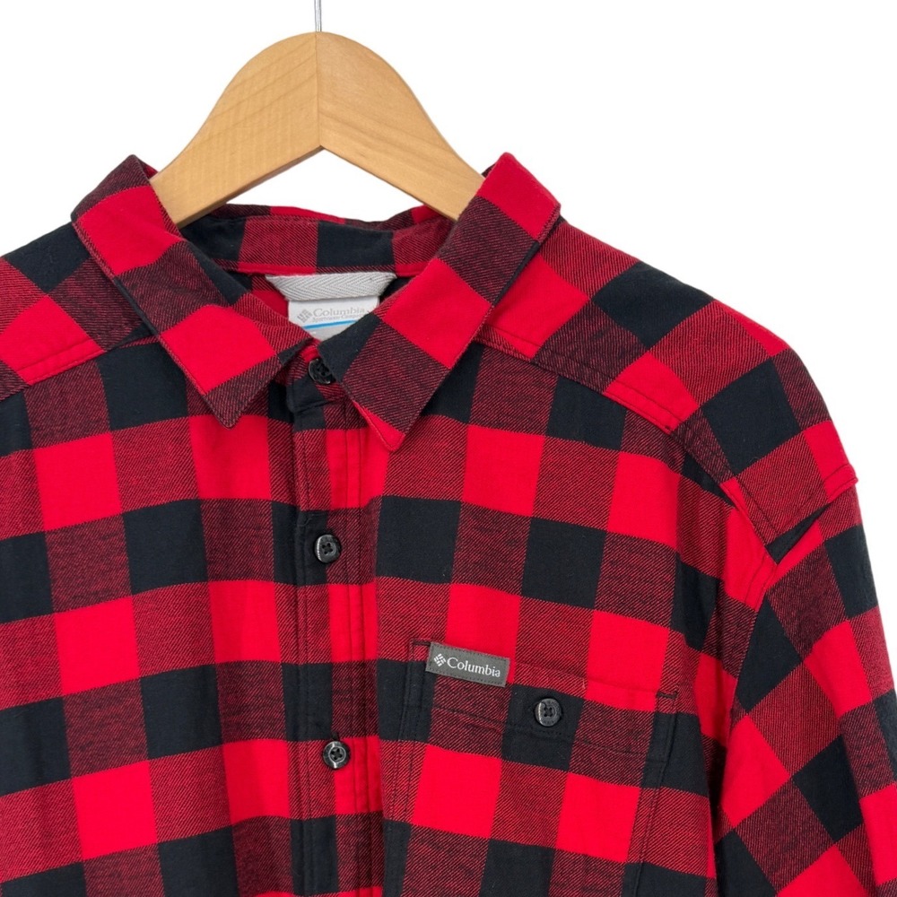 Columbia Mens Buffalo Plaid Flannel Button Down Shirt Red Black XL